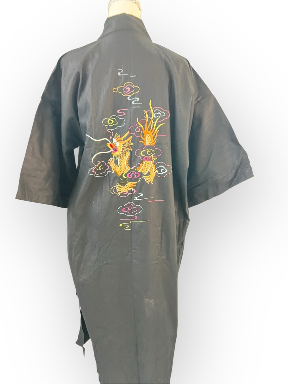 Vintage Black Dragon Embroidered Kimono Robe NWT Medium - Picture 3 of 12